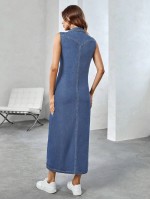 Essnce Women S Front Button Denim Dress