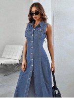 Essnce Women S Front Button Denim Dress