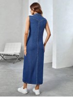 Essnce Flap Pocket Button Front Denim Dress