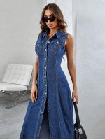 Essnce Flap Pocket Button Front Denim Dress