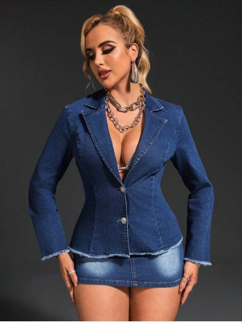 SXY Women s Long Sleeve Frayed Edge Single Breasted Denim Jacket