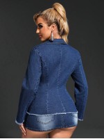 SXY Women s Long Sleeve Frayed Edge Single Breasted Denim Jacket