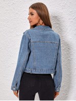 Essnce Casual Cropped Denim Jacket Autumn Spring