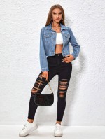 Essnce Casual Cropped Denim Jacket Autumn Spring