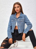 Essnce Casual Cropped Denim Jacket Autumn Spring