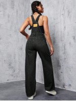 Solid Pocket Front Denim Overalls Without Tank Top