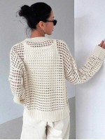 Women s Button Down V Neck Hollow Out Knitting Cardigan